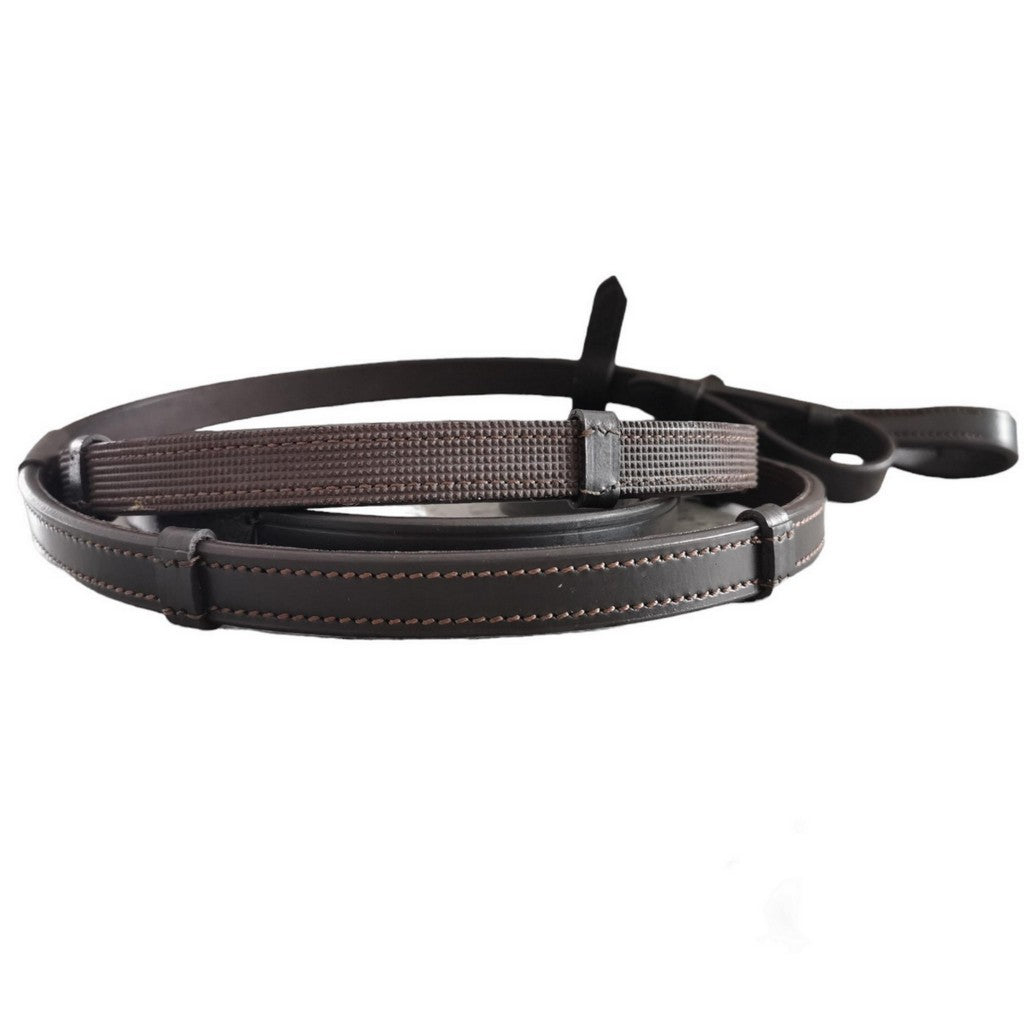 GES Leather Reins With Rubber Grip Back| Havana Brown Foxwood Equestrian | Showing Tack and Saddlery Store