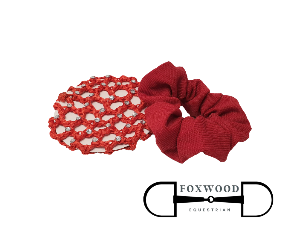 Scrunchie & Rhinstone Hair Bun Net Red Foxwood Equestrian | Showing Tack and Saddlery Store