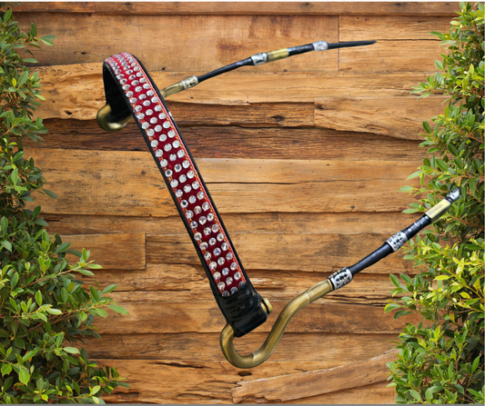 J Hook Rhinestone Noseband - Red Petite Equine
