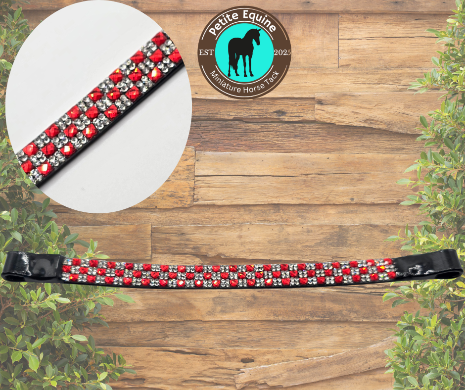 J Hook Checkerboard Noseband -Red Petite Equine