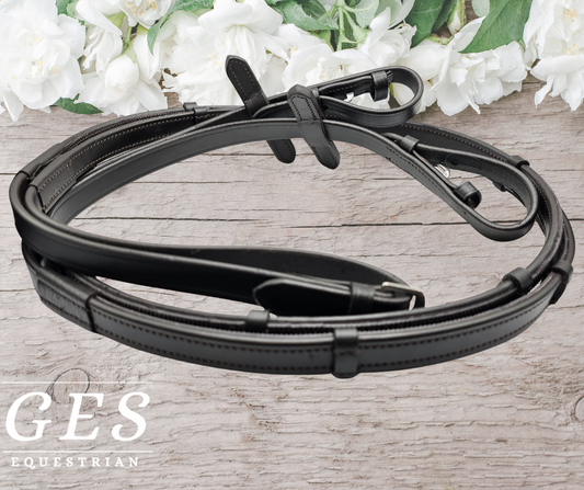 GES Leather Reins With Rubber Grip Back- Havana Brown GES Equestrian