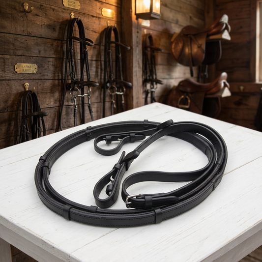 GES Leather Reins With Rubber Grip Back| Havana Brown  Foxwood Equestrian | Showing Tack and Saddlery Store