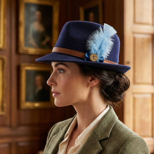 Feather Hat Pin |Baby Blue With Rosette  Foxwood Equestrian | Showing Tack and Saddlery Store