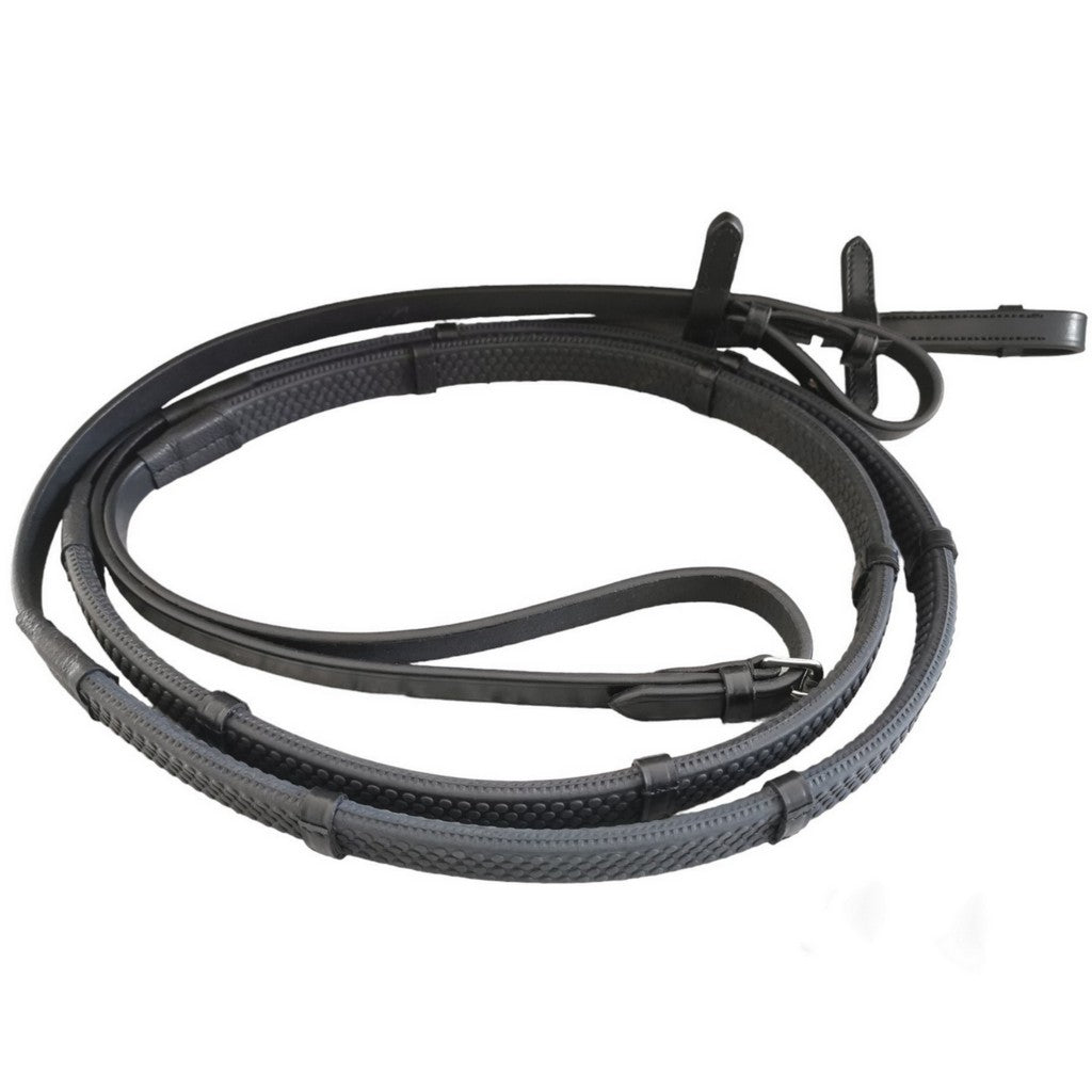 GES Leather Reins With Rubber Grip - Black GES Equestrian
