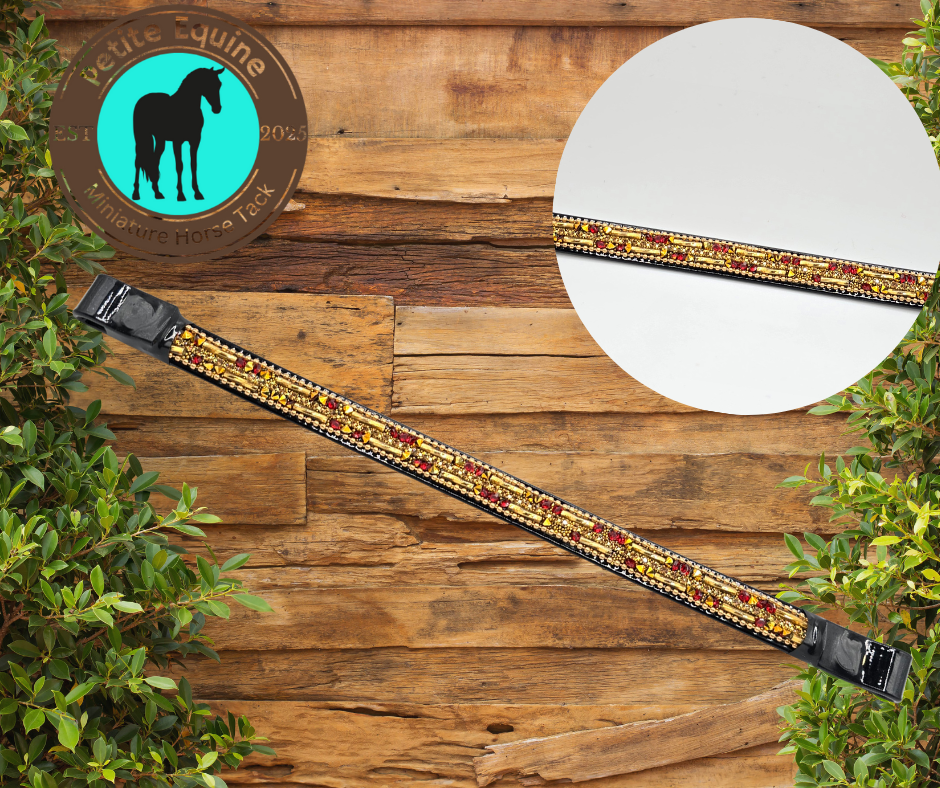 J Hook Rhinestone Noseband -Red And Gold Petite Equine