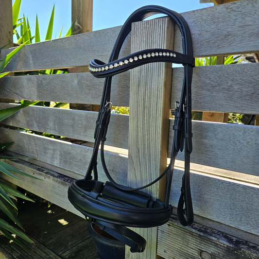 Monica Snaffle| Black | No Reins  Foxwood Equestrian | Showing Tack and Saddlery Store